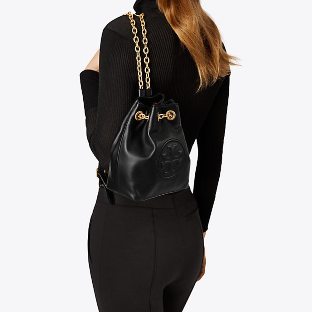Tory Burch Black Leather Bucket Bag